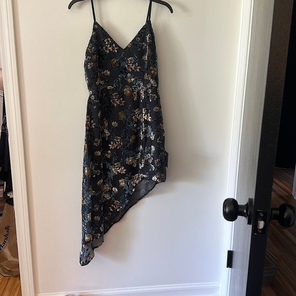 evenings with you dark teal floral velvet asymmetrical dress Ever-Pretty Pleated V-Neck 3/4 Sleeves Asymmetrical Hem Cocktail Dress main image 1